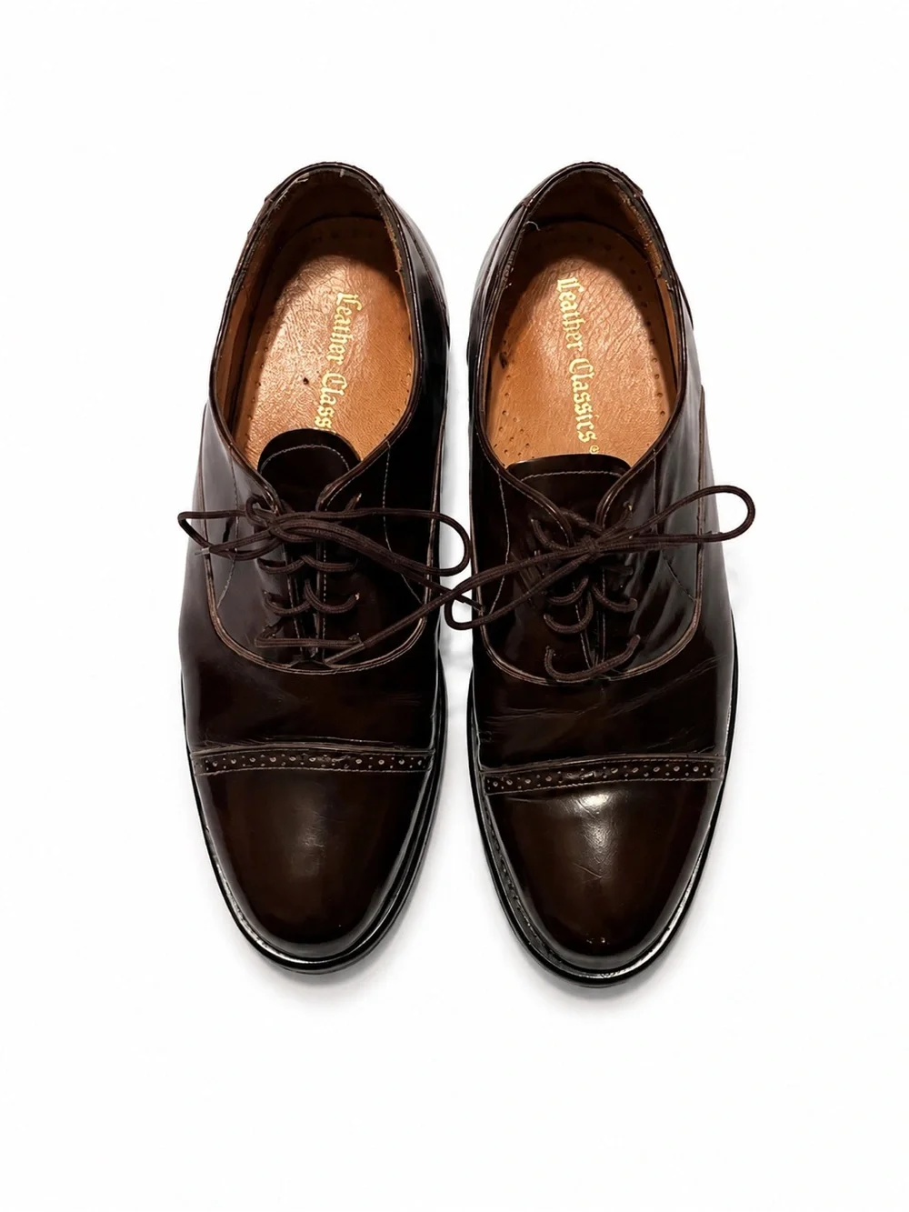 Men's LEATHER CLASSICS Brown Leather Cap-Toe Derby Lace-Ups 7.5D